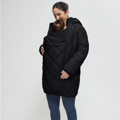 Grow With You Maternity Hooded Long Parka Jacket With Removable Baby Carrier Insert