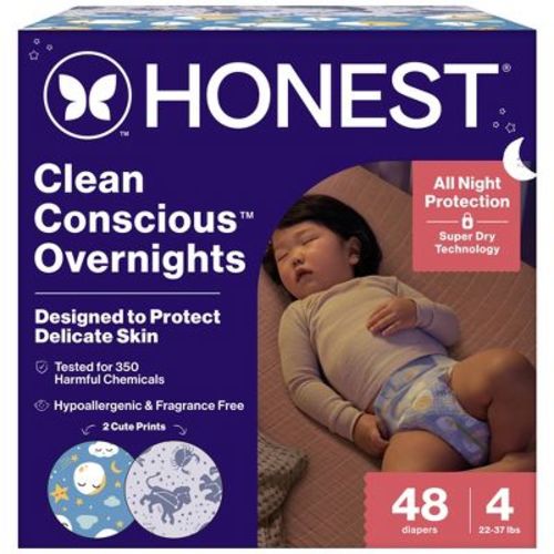 The Honest Company Clean Conscious Disposable Overnighers Cozy Cloud + Star Signs - Size 4 - 48ct