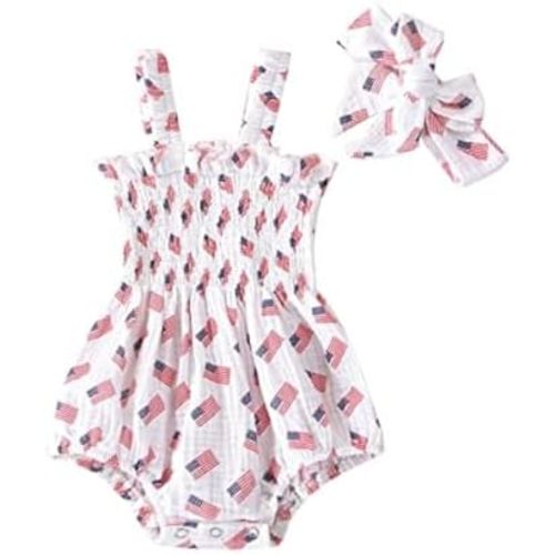 BeQeuewll 4th of July Newborn Baby Girl Outfit Amerian Flag Boho Romper Onesie 3 6 12 18 Months Girl Summer Patriotic Clothes