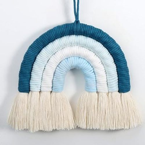 Rainbow Wall Hanging, Rainbow Boho Decor, Macrame Rainbow Wall Hanging, Rainbow Baby Nursery Decor, Nursery Wall Decor for Baby Boys (Blue,7x7x0.78in)