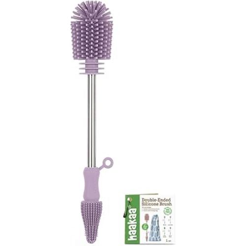 haakaa Cleaning Brush Silicone Bottle Brush Double-Ended Soft Silicone Bristles for Breast Pumps, Breast Milk Collectors, Baby Bottles, Teats, Breastmilk Storage Bags,- Lavender -1pk