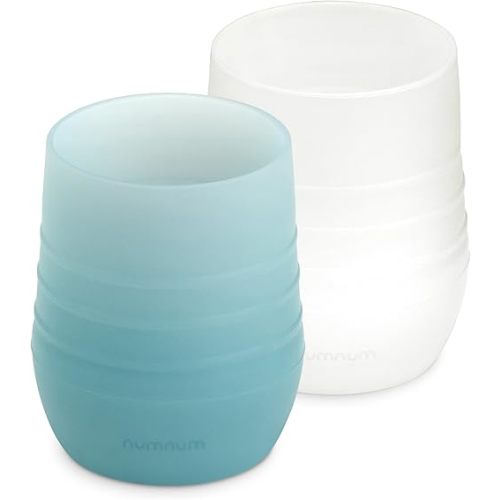 NumNum Cup for Ages 4+ months - 2oz Non-Slip & Easy To Grip Training Cups, Perfect for Drinking & Self Feeding Skills, 2 Cups, Clear/Blue Tint