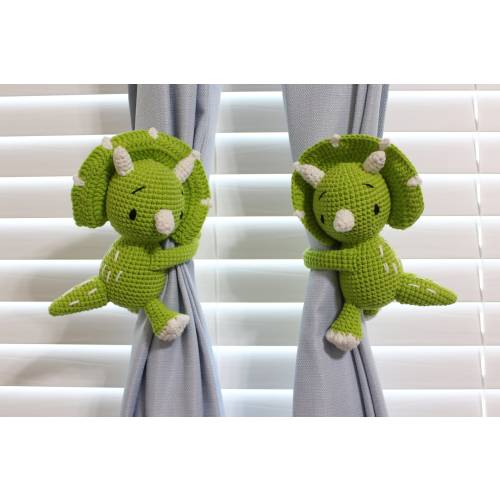 Pair of Crochet Dinosaur Curtain Tie Backs, Stuffed Dino Curtain Tie Backs, Dinosaur Tiebacks, Nursery Curtain Tiebacks, Nursery Decor