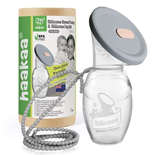 haakaa Gen.1 Manual Breast Pump with Silicone Lid and Silicone Strap Set for Breastfeeding Moms Collect Breast Milk and Avoid Accidental Falling, 4oz/100ml - 4oz/100ml Pump + Lid + Strap
