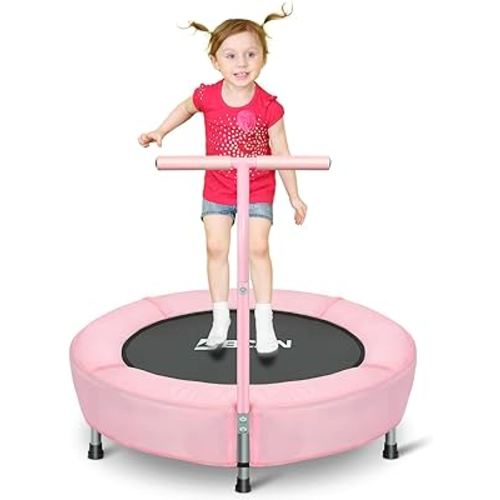 BCAN 36'' Mini Folding Ages 2 to 5 Toddler Trampoline with Handle for Kids, Two Ways to Assemble The Handle, Indoor/Garden Toddlers Trampoline with Super Safe Cover for Toddlers