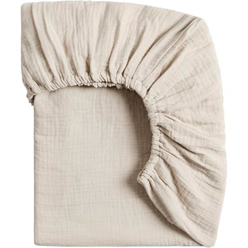 Meracorallo Muslin Mini Crib Sheet, Pack n Play Fitted Sheet, Soft and Breathable Pack and Play Playard Mattress Sheet for Baby Boys and Girls, Beige
