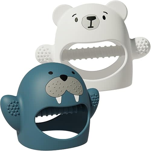 Dual-Set Silicone Teething Toys with Personalized eBook - Light Blue Seal and White Polar Bear Infant Pacifiers & Teethers for Babies (from 6 Months) - Perfect Baby Basket Stuffers