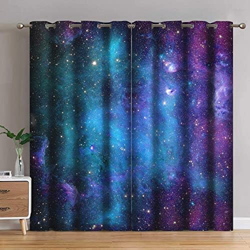 Jekeno Galaxy Blackout Curtains Outer Space Nebula Universe Starry Sky Stars Decor for Kids Boys Girls Bedroom Living Room Grommet Window Drapes 2 Panel Set, 42"x84"