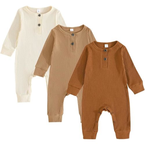 Bafeicao Baby Boy Girl 2/3 Pack Solid Romper Ribbed Short/Long Sleeve Bodysuit Jumpsuit Infant Knitted Outfits Clothes