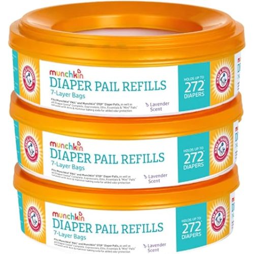 3 Munchkin A&H Diaper Pail Refill Rings, Each Holds up to 272 Newborn Diapers, 3 Pack