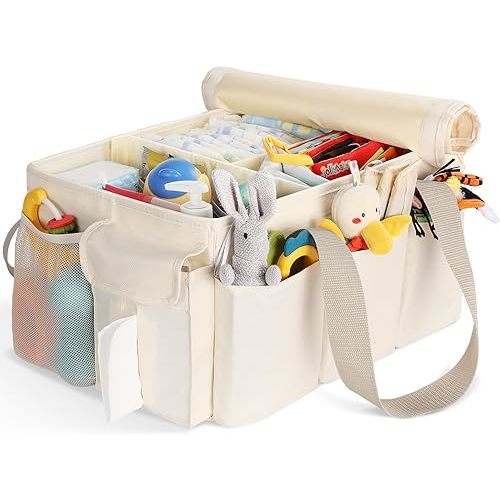YOHOOLYO Baby Diaper Caddy Organizer, Large Portable Storage Basket for Newborn Essentials, Nursery Must-Have for Boys and Girls, Gift for Baby Shower and Registry Must-Have, Car and Travel Caddy