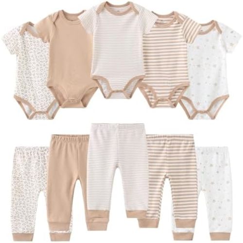 Baby Bodysuit and Pant Set 10-pcs Cotton Soft Newborn Boy Girl Clothes Outfits