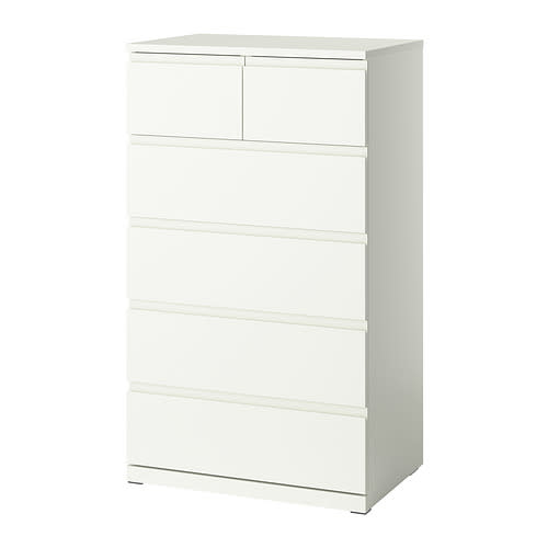 IKEA Puerto Rico - STORKLINTA gavetero, vertical, 6 gavetas, blanco/función de anclaje/desbloqueo, 27 1/2 "x18 7/8 "x47 1/4 "