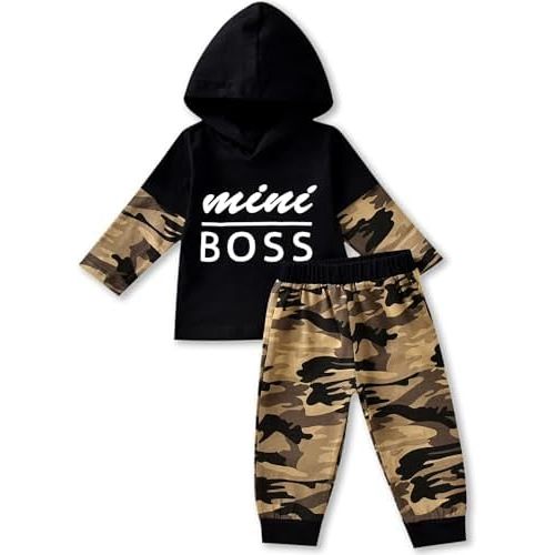 fioukiay Toddler Baby Boy Outfit Clothes LittLe Kids Long Sleeve Hoodie Sweatshirt Camouflage Pants Set Fall Winter Clothing