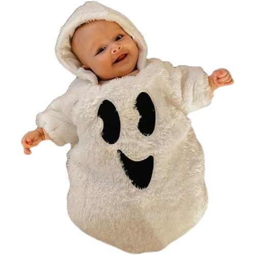 Infant Baby Girl Boy Halloween Outfits Long Sleeve Jumpsuit Ghost Romper One Piece Fall Winter Hoodie Bodysuit