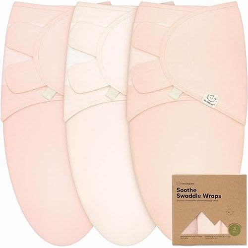 KeaBabies 3-Pack Organic Baby Swaddle Sleep Sacks - Swaddles for Newborns, Infant 3-6 Months, Baby Girls, Boys, Soft & Snug Newborn Sleep Sack, Nursery Swaddling Blankets, Velcro Closure (Angelic, L)