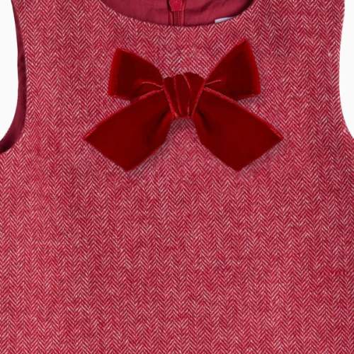 Little Georgina Bow Dress, Red Herringbone - Trotters London | Maisonette
