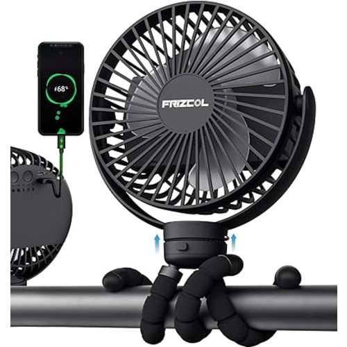 FRIZCOL Ventilador portátil para cochecito, uso como banco de energía, ventilador de batería de 65H 12000mAh, trípode flexible, ventiladores de asiento de automóvil para bebé con regulación, mini