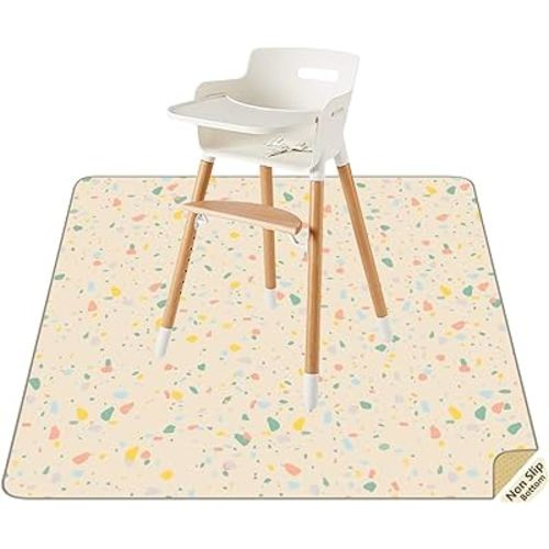 Splat Mat for Under High Chair/Arts/Crafts by CLCROBD, 51" Baby Anti-slip Food Splash and Spill Mat for Eating Mess, Waterproof Floor Protector and Table Cloth (Beige)