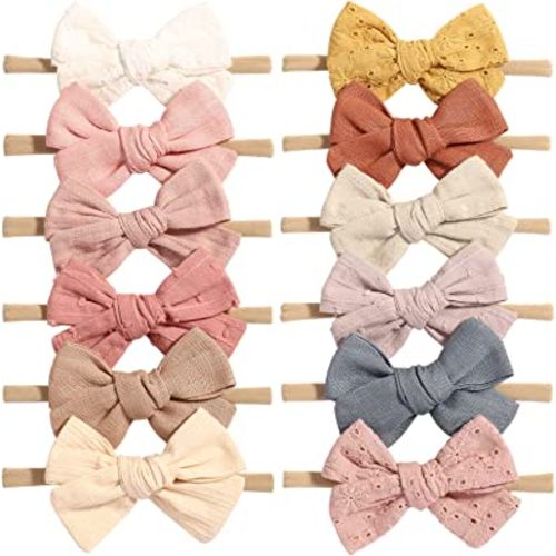 jollybows 12pcs Baby Girls Hair Bows Nylon Elastic Headband Hair Accessories for Infants Toddlers Newborn