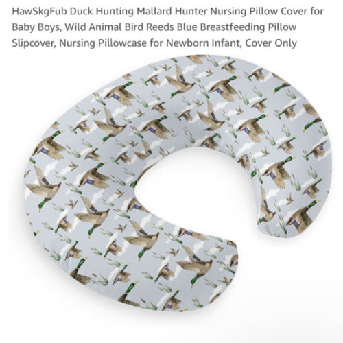 HawSkgFub Duck Hunting Mallard Hunter Nursing Pillow Cover for Baby Boys, Wild Animal Bird Reeds Blue Breastfeeding Pillow Slipcover, Nursing Pillowcase for Newborn Infant, Cover Only
