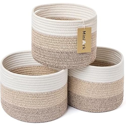 Small Storage Basket for Organizing | Cube Shelf Closet Storage Baskets | 9.7×9.7×7.1” Cute Baby Basket for Nursery | Woven Rope Basket Bins | Gift Basket Easter | Round 3 Packs Gradient Brown