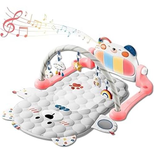 Lauon Baby Play Mat - Double-Sided Piano Gym with Musical, Thicker Bear-Style Tummy Time Mat, Toy Lights & Early Childhood Education Enlightenment for Newborn to Toddler