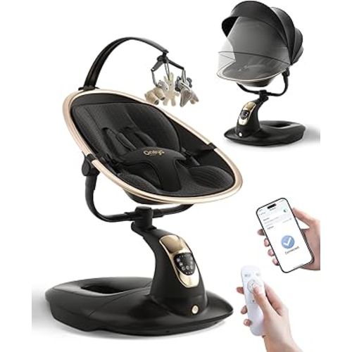 Baby Swing for Infants to Toddler, Electric Baby Swing with Sturdy Shield-Shaped Base, 180° Rotation Portable Infant Swing with 5 Speeds & 12 Lullabies for Newborn Baby Boy Girl Up to 20 lbs, Black