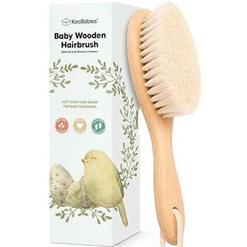 Wooden Baby Hair Brush - Cradle Cap Baby Brush with Soft Goat Bristles, Perfect Gentle Scalp Newborn Comb for Infant, Girls, Boys, Bath Essentials (Walnut, Oval)