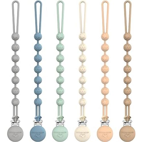 Cuddle Campus Pacifier Clip,Pack of 6 Pacifier Holder Clip with One Piece Design,Soft Flexible Silicone Baby Pacifier Holder with Texture for Boy and Girl