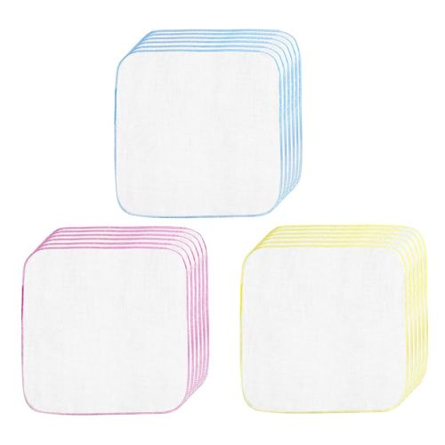 15 Pcs Baby Washcloths 2 Layer Gauz Soft Baby Bib Wash Face Msulin Washcloths Cotton Burp Cloth Gauze Handkerchief Gentle for Newborns Infants Toddlers(Yellow red Blue) (11.8 x 11.8 inch)