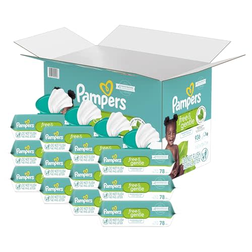 Pampers Baby Wipes, Free & Gentle, Hypoallergenic and Unscented Wipe, 100% Plant Based, Plastic-Free for Babies, 936 Total (12 Flip-Top Packs)