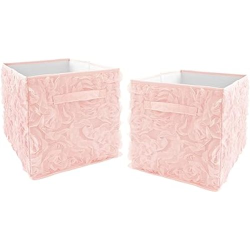 Sweet Jojo Designs Pink Floral Rose Foldable Fabric Storage Cube Bins Boxes Organizer Toys Kids Baby Childrens - Set of 2 - Solid Light Blush Flower Elegant Vintage Boho Shabby Chic Luxury Glam Roses