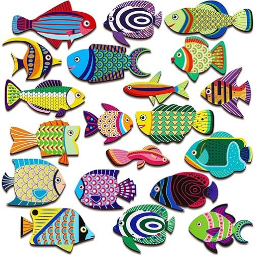Geelin 20 Pcs Wooden Fish Wall Decor Hanging School of Fish Beach Decoration Coastal Ocean Nautical Theme Art Gifts for Home, Bathroom, Outdoor Lake House, Nursery(Coastal Style)