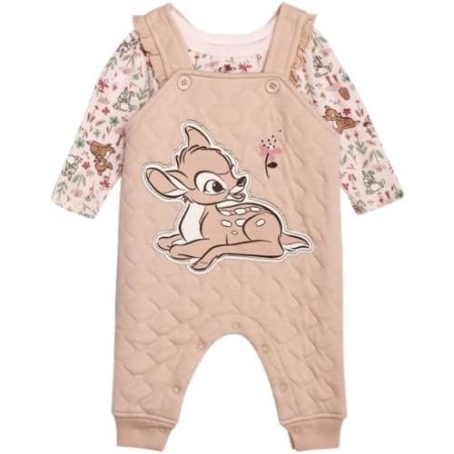 Disney Baby Girls' Minnie Mouse 2 Piece Overall Set - Fleece Romper Long Sleeve T-Shirt Set (Newborn/Infant)