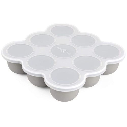 BabyBliss Silicone Baby Food Storage Container and Freezer Tray - Clip-On Silicone Lid - 9 Cups x 2.5 Oz - Easy Out Portions (Grey)