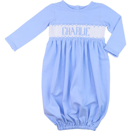 Blue Knit Custom Smocked Baby Gown - Cecil and Lou