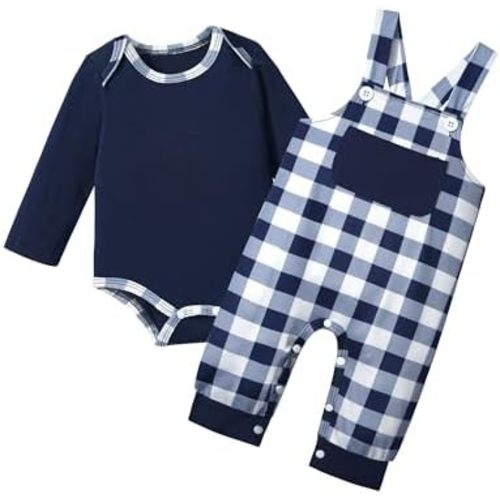 Baby Boy Clothes Long Sleeve Animal Print Romper Baby Boy Outfits Plaid Overalls Jumpsuit