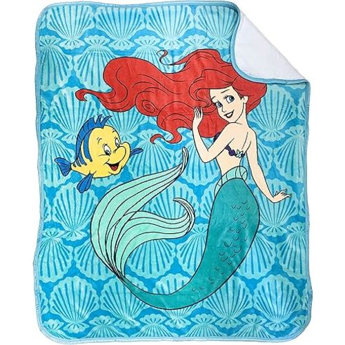 Jay Franco Disney The Little Mermaid Spirit of The Sea Sherpa Throw Blanket - Measures 50 x 60 inches, Kids Bedding Features Ariel - Fade Resistant Super Soft - (Official Disney Product)
