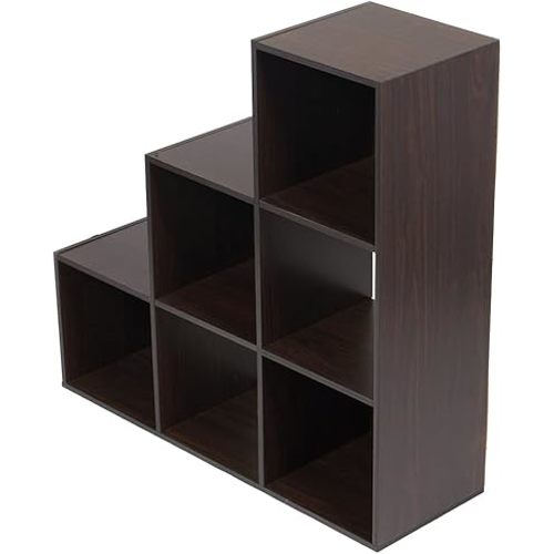 Home Basics Contemporary Tiered 6 Cube Storage Organizer for Bedroom, Office, and Living Room (Espresso) Cubicle Storage for Décor, Books, Bins, Plants, and More