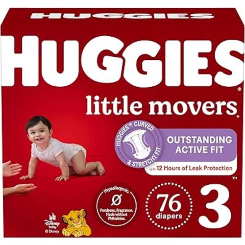 Huggies Size 3 Diapers, Little Movers Baby Diapers, Size 3 (16-28 lbs), 76 Count, Packaging May Vary