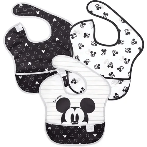 Bumkins Disney Bibs for Girl or Boy, SuperBib Baby and Toddler for 6-24 Months, Essential Must Have for Eating, Feeding, Baby Led Weaning, Mess Saving Waterproof Soft Fabric, 3-pk Mickey Mouse Icon