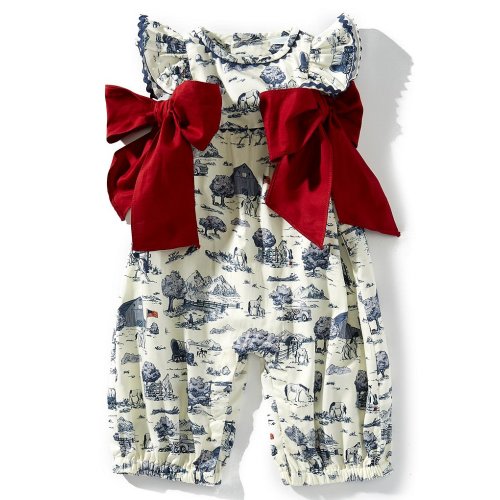 Edgehill Collection Baby Girls Sleeveless Flag Toile Print Side-Bow Romper