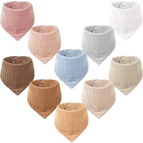 Konssy Muslin Baby Bibs 10 Pack Baby Bandana Drool Bibs 100% Cotton for Unisex Boys Girls,10 Solid Colors Set for Teething Drooling