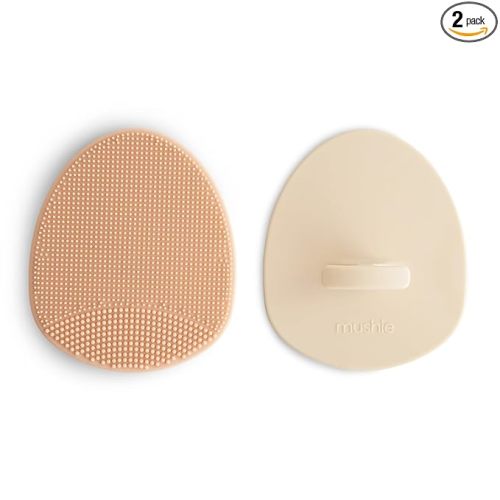 mushie Baby Bath Cradle Cap Brush | Soft Silicone Bristles for Dry Skin, Eczema, & Cradle Cap Treatment | 2-Pack (Blush/Shifting Sand)