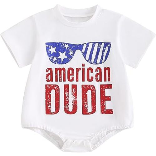 Baby Girl Boy Fourth of July Outfit Oversized Shirt Onesie Bubble Romper My First 4th of July Baby Outfit Newborn