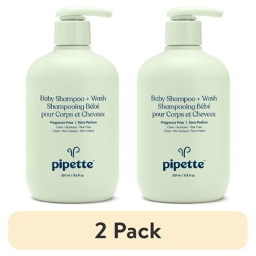 (2 pack) Pipette Tear-Free Baby Shampoo & Wash, Fragrance-Free for Sensitive Skin, 11.8 fl oz