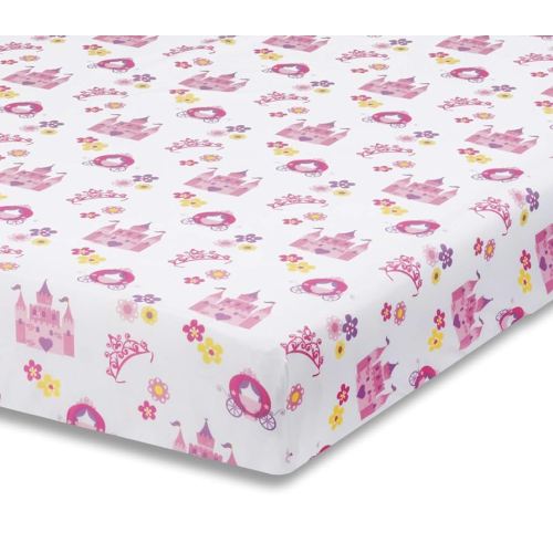 Baby Girl Fitted Crib Sheet Princess Storyland, 100% Soft Breathable Microfiber Baby Sheet, Fits Standard Size Crib Mattress 28in x 52in, Nursery Sheet