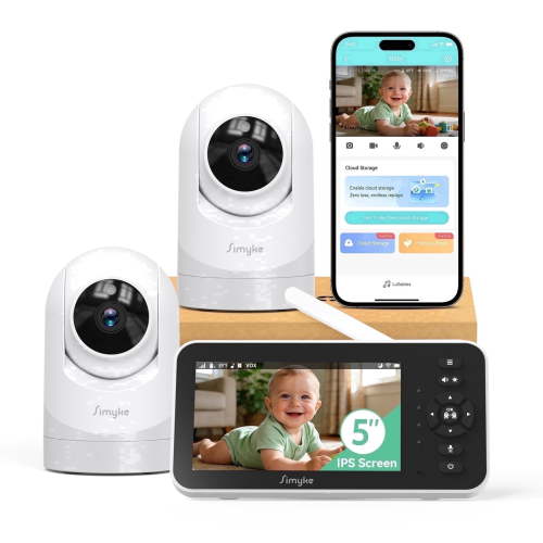 Simyke, Baby Video Monitor, 2Camera with Audio, 5 inch IPS Screen