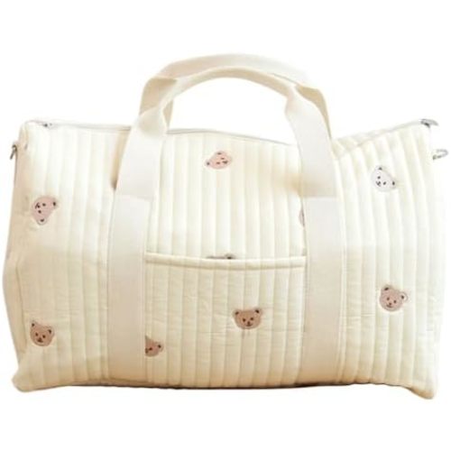 Quilted Duffle Bag For Women Cute Weekender Bag Floral Travel Bag Aesthetic Puffer Duffle Bag Cotton Diaper Tote Bag, L-bear, Large, Cute